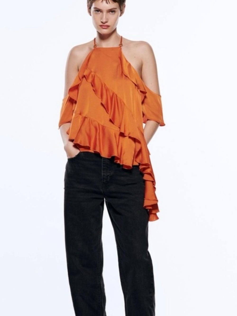 Zara Orange Ruffle Halter Camisole